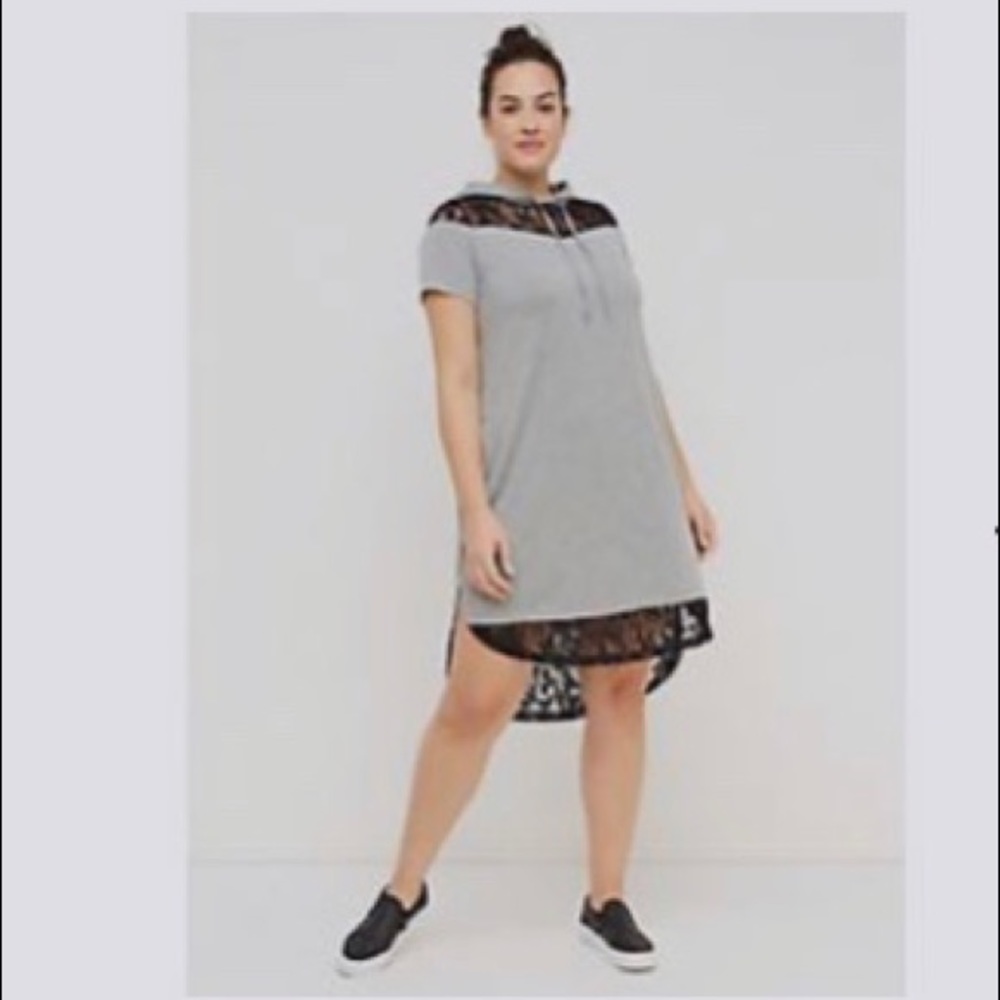 Lace-Trim Active Hoodie Dress